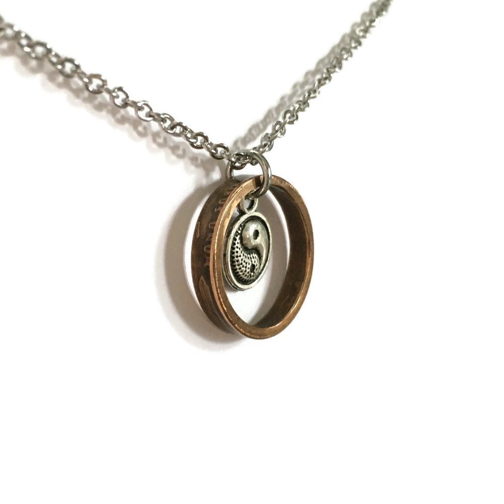 US Copper Wheat Penny Coin Ring Yin Yang Necklace Stainless Steel Unisex Lucky - Picture 1 of 11